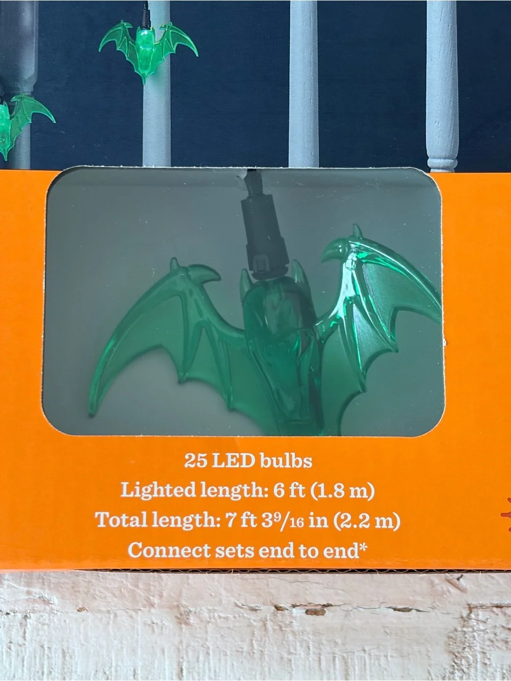 Hyde and Eek! Boutique 8 Bat Icicle Lights Halloween Decor NEW 6 Ft. Green 1 Set